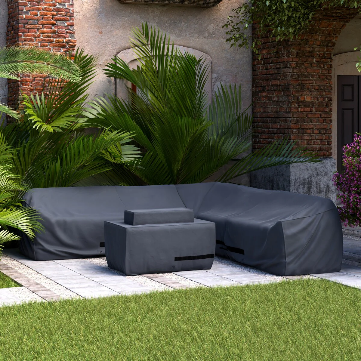 Milo 6 Piece Polyester Outdoor Patio Fire Sectional Deluxe Furniture Covers - Grey