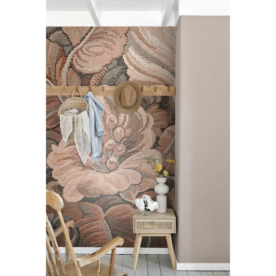 ESTAhome fotobehang geborduurd bloemmotief terracotta bruin - 186 x 279 cm