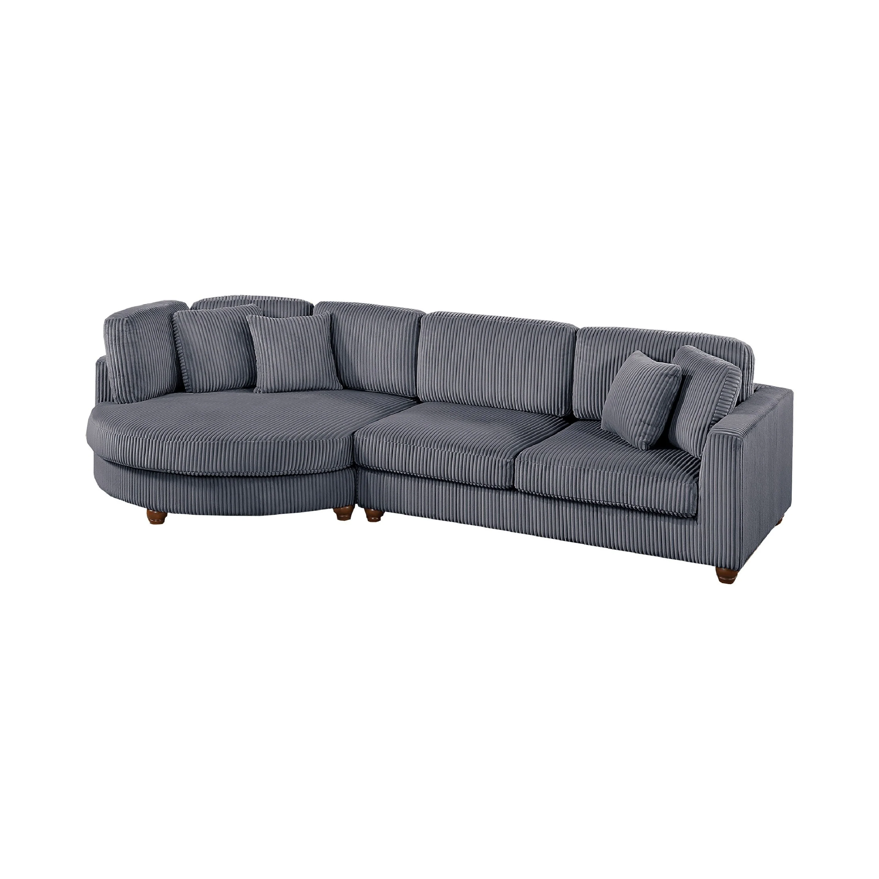 Zeo 2pc Oversize Sectional Sofa and Chaise, 4 Pillows, Gray Corduroy