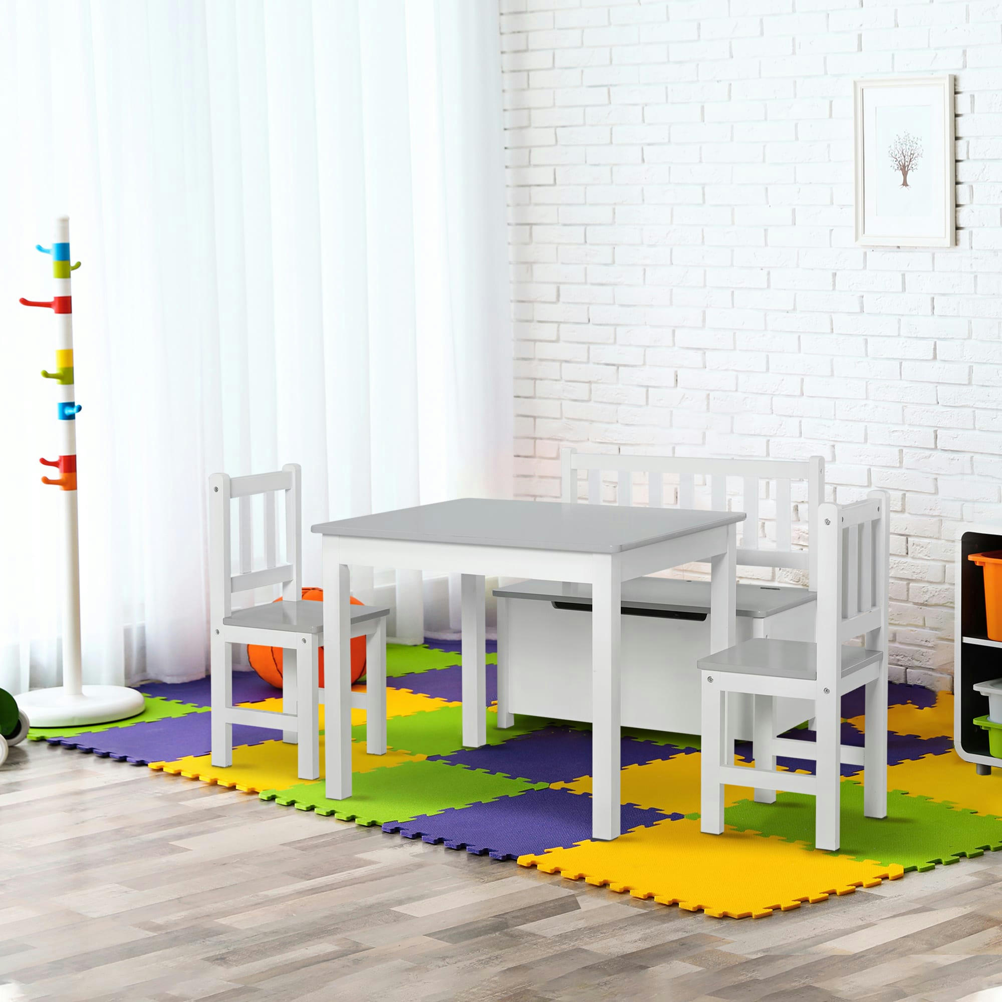 - Ensemble de table et chaises enfant de 4 pièces blanc gris