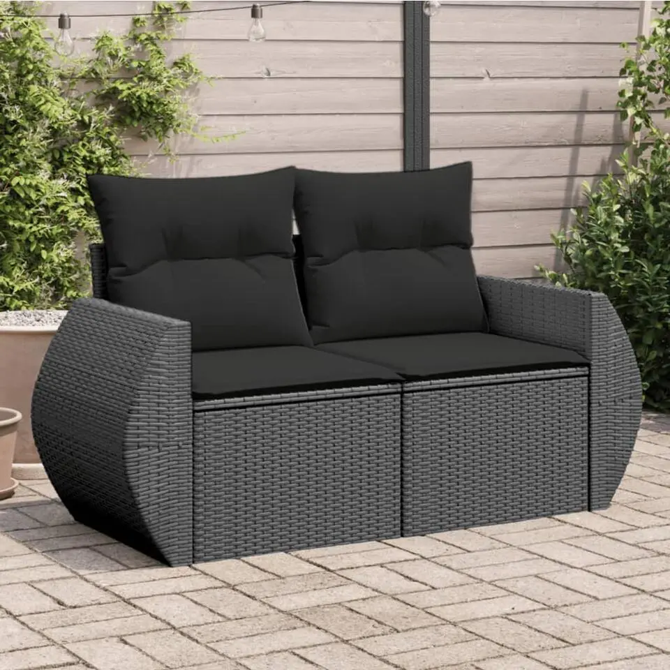 vidaXL - Tuinbank 2-zits - Zwart - Poly rattan - Met kussens