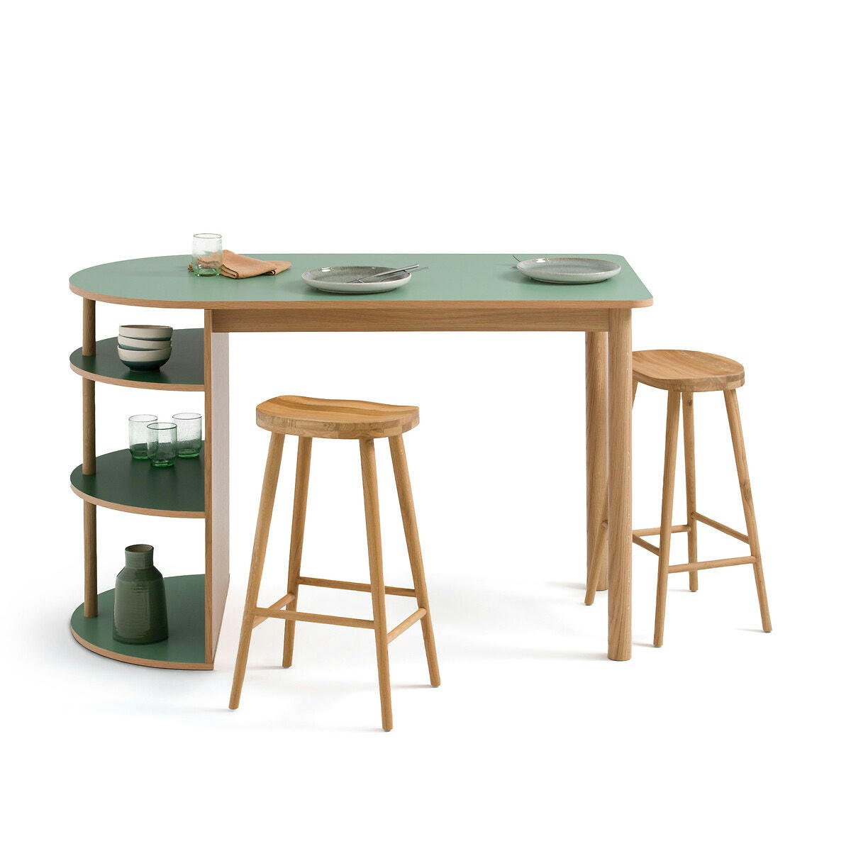 Table ilot plaqué chêne et Formica, Quillan