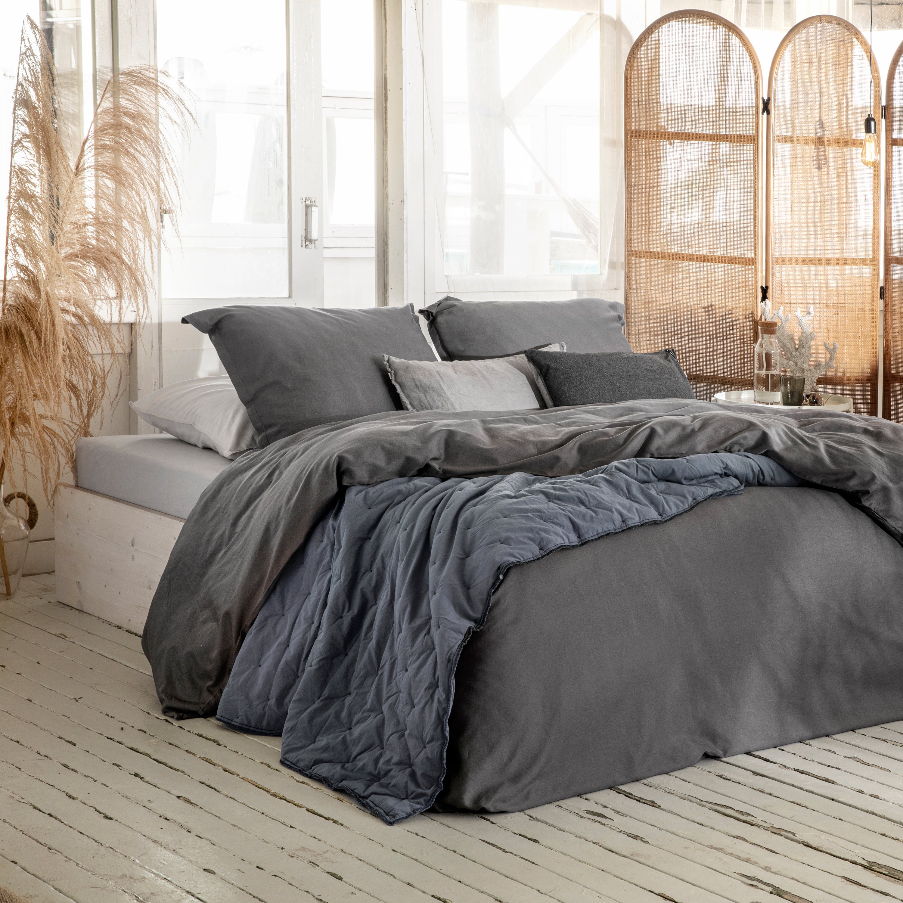 Walra Vintage Satin Dekbedovertrek 240 x 220 cm - Antraciet