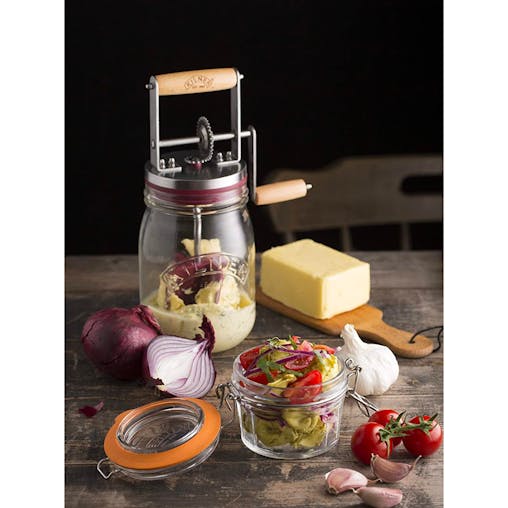 Kilner Butter Churner Glass Jar Manual Butter Paddles Butter Dish