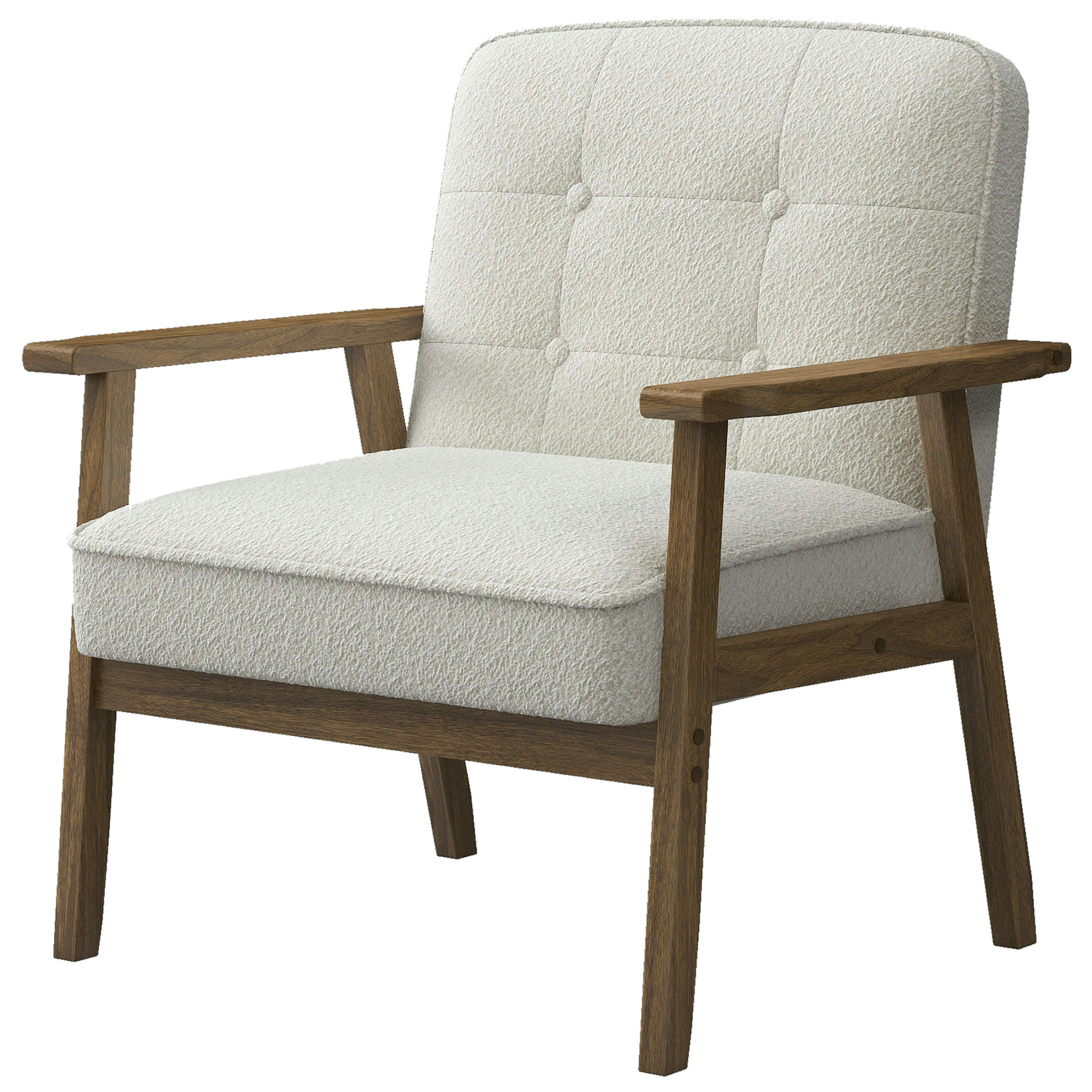 DOUGLAS - Fauteuil bouclette Blanc Cassé et pieds bois teinté noyer