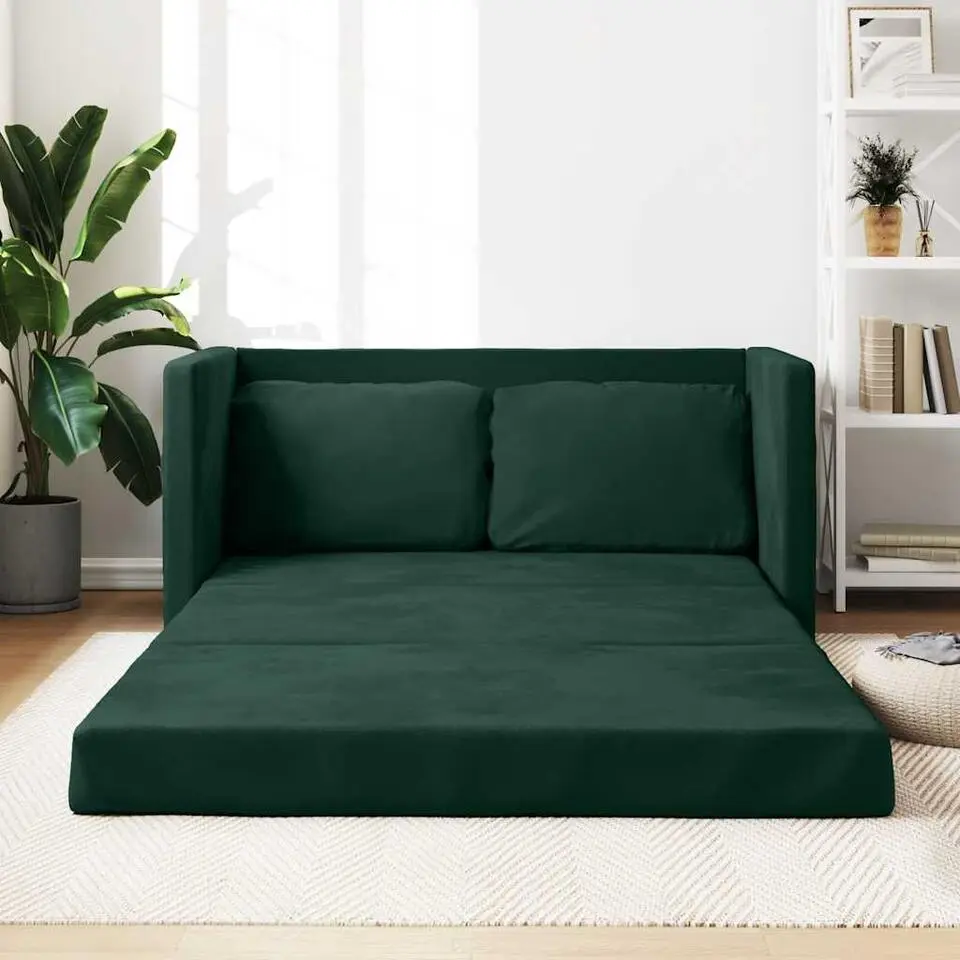 vidaXL Slaapbank 2-zits inklapbaar met kussens - Donkergroen fluweel - 122 cm