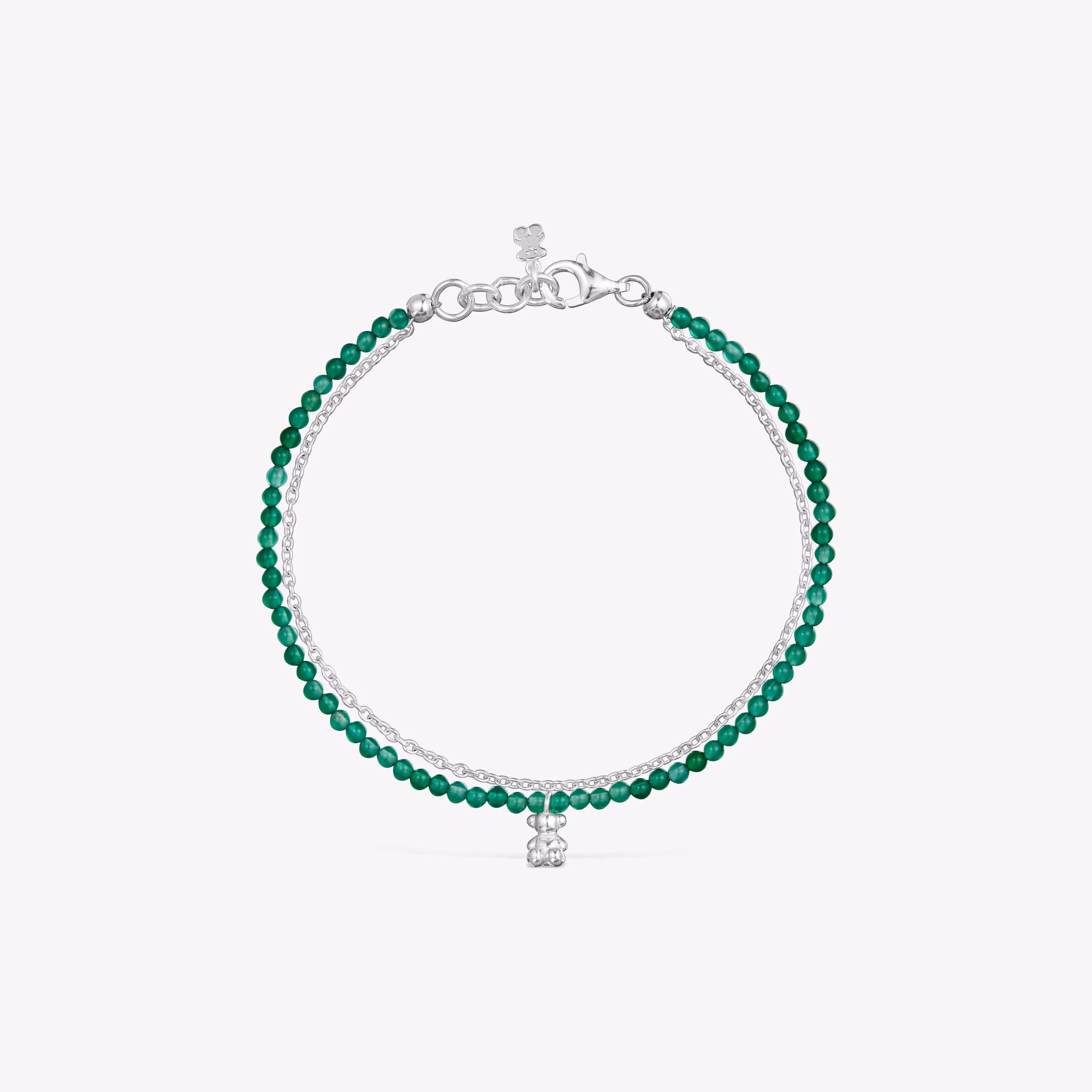Pulsera de plata y calcedonia verde tratada Bold Bear