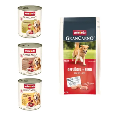 6 x 800g animonda GranCarno Wet Dog Food + 1kg Dry Dog Food Free! *