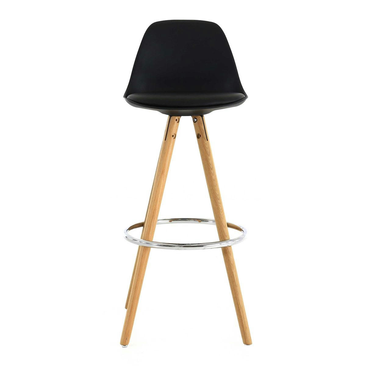 CIRCUS - Chaise de bar noire à coque pieds chêne