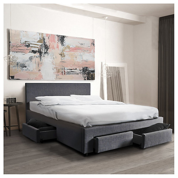 Lit LUGANO 140x190   1 sommier   4 tiroirs / Gris foncé