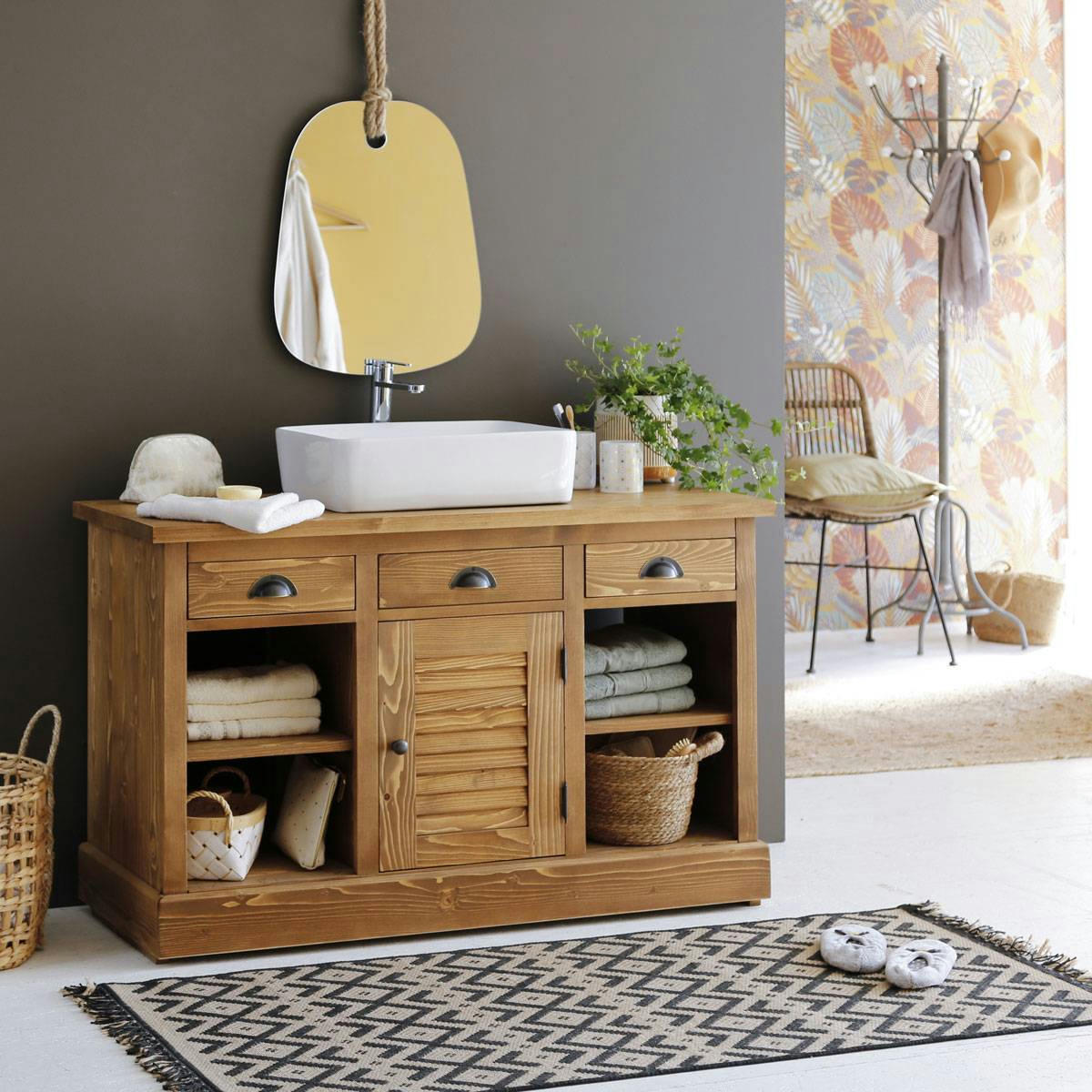 MANEL - Meuble sous vasque en bois marron 120 cm