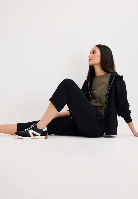 Womens Black Cotton Rich Cropped Joggers