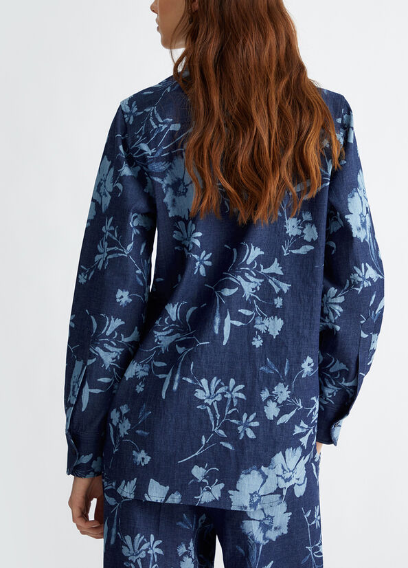 Camicia di jeans con stampa floreale