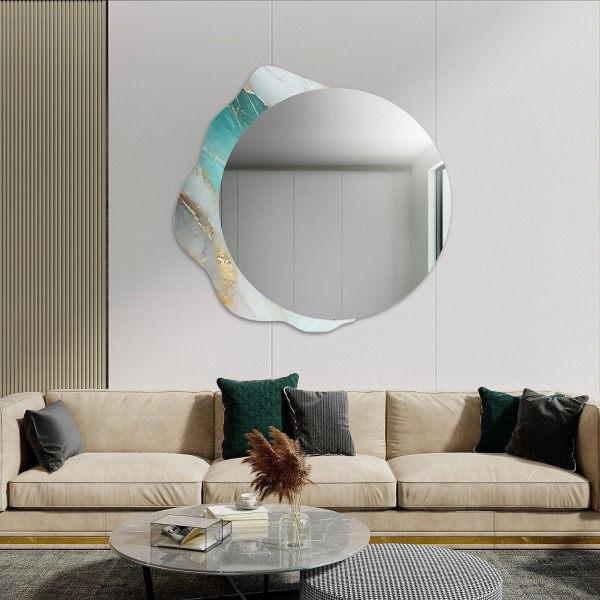 Okrągłe lustro na nieregularnym zielonym marmurze - MARBLE FERRO