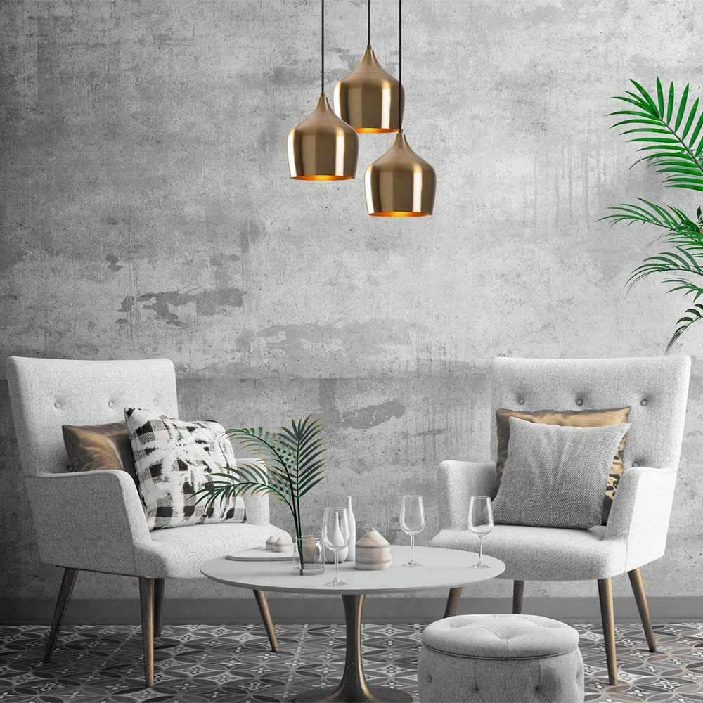 MOMO - Suspension 3 lumières noires et abat-jour dorés