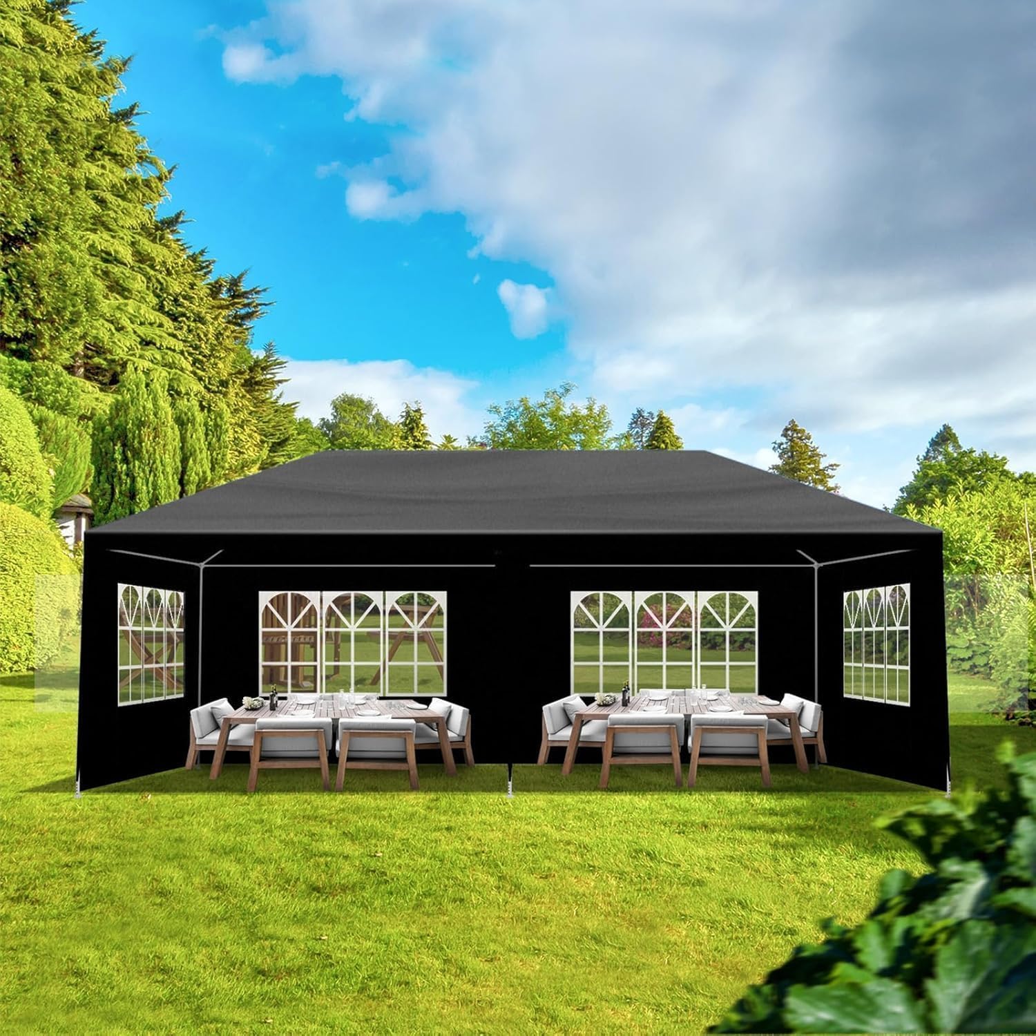 Party Tent, Tents for Parties, Outdoor Gazebo Wedding Patio Camping Carport Canopy Shade Canopy with Removable Sidewalls, Outside Event Tent for Garden, Backyard (10'x20' Six Sides Black)