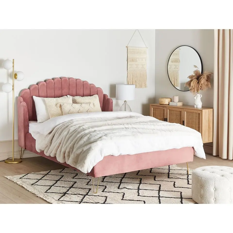 AMBILLOU - Tweepersoonsbed - Roze - 140 x 200 cm - Fluweel