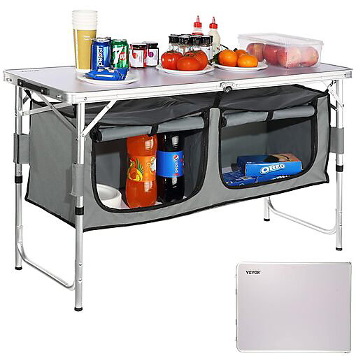 Cuisine de Camping 120x47x70 cm Armoire de Camping Pliable Structure en Alu Grand Comptoir Meuble de Cuisine Hauteur Réglable