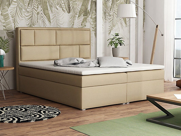 Lit continental Pomona 115, Double, Brun clair, Tissu, Disponible