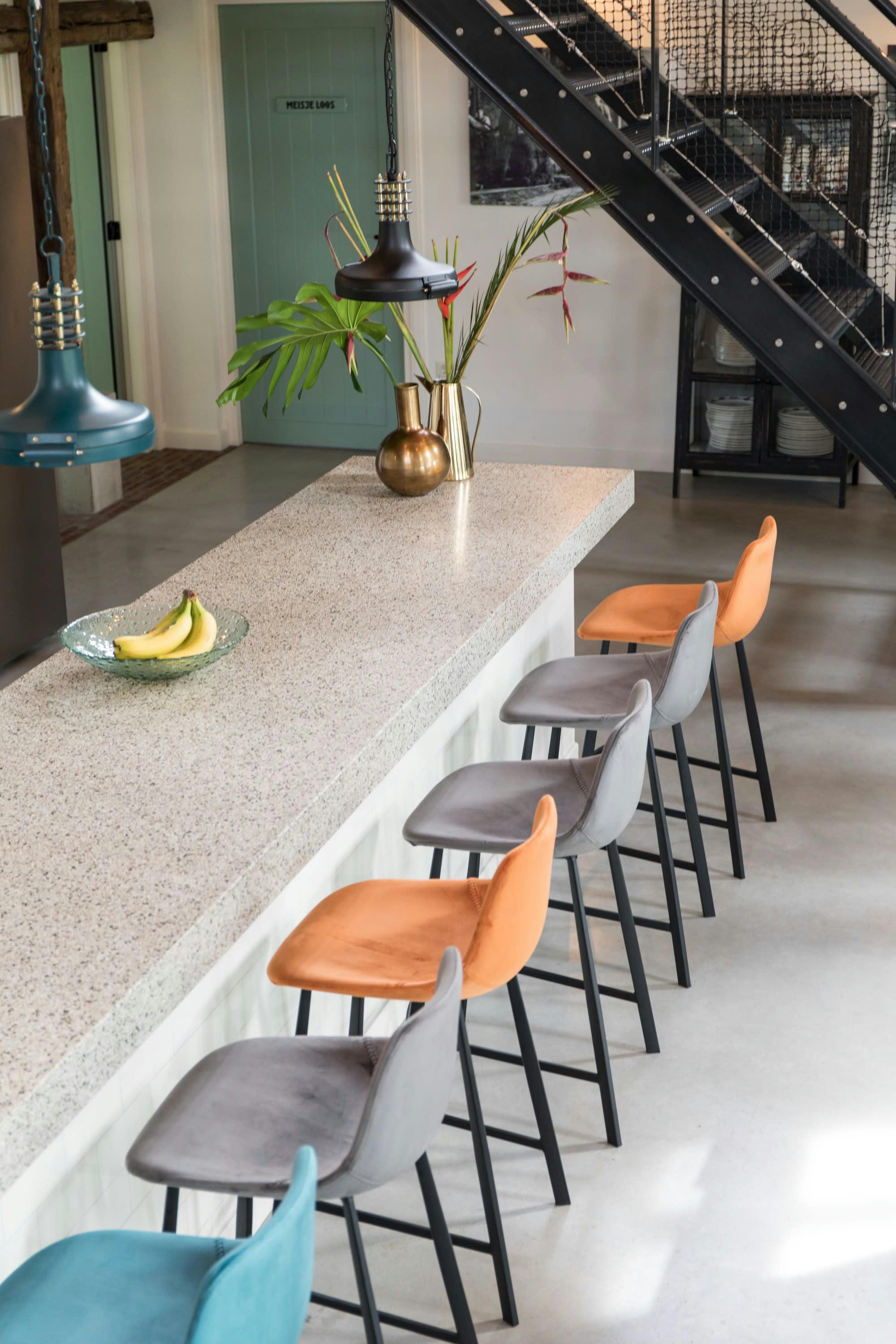 FRANKY - Tabouret de bar en velours pétrole