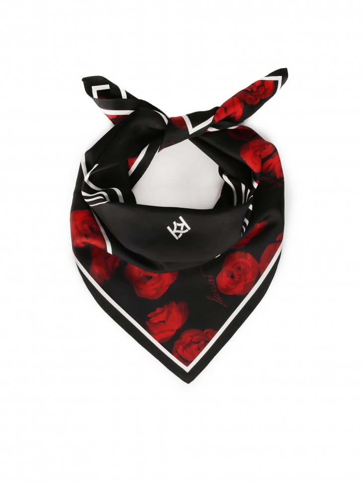 Black silk scarf with floral pattern