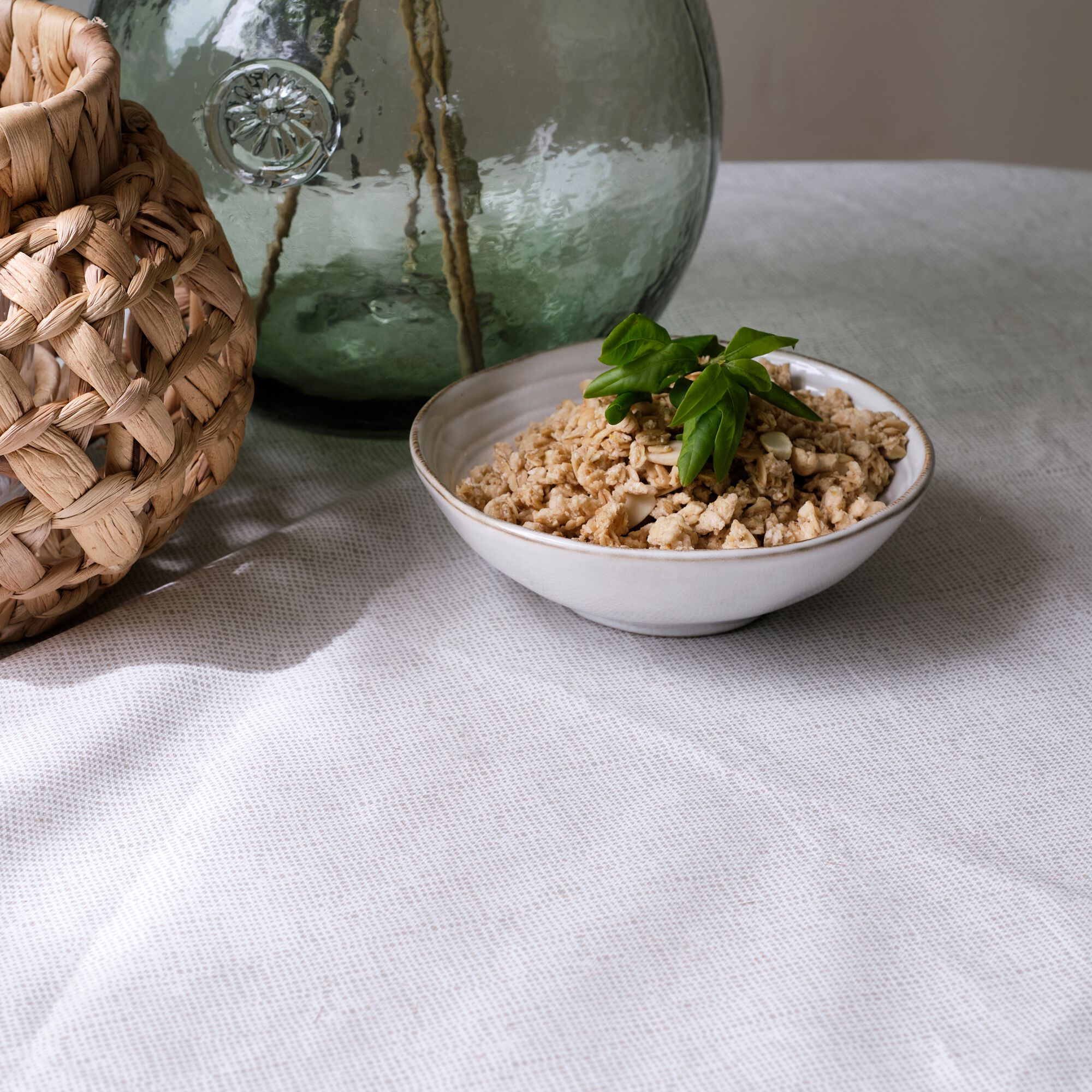 TAMY - Nappe ronde enduite en coton D150cm - beige alpilles