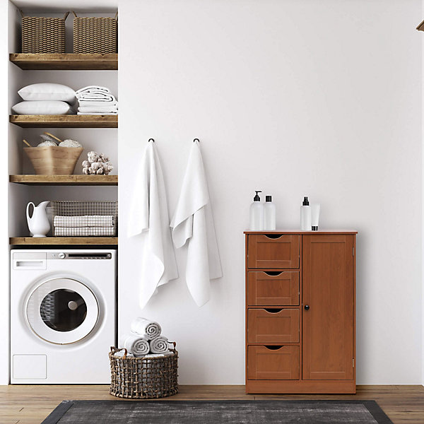 Armoire de Salle de Bains 4 Tiroirs 1 Porte en MDF Marron Rebecca Mobili