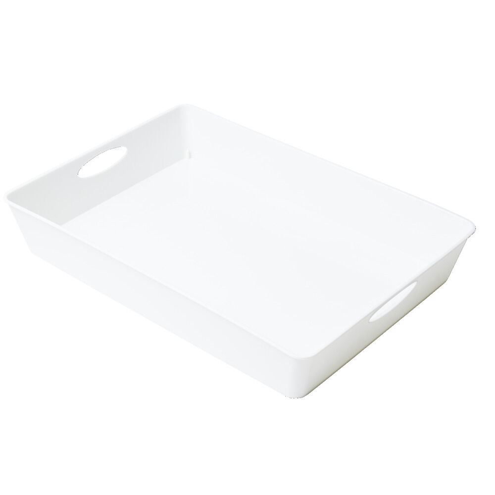 Bac de rangement plastique blanc avec poignée 37,5x26xH6cm