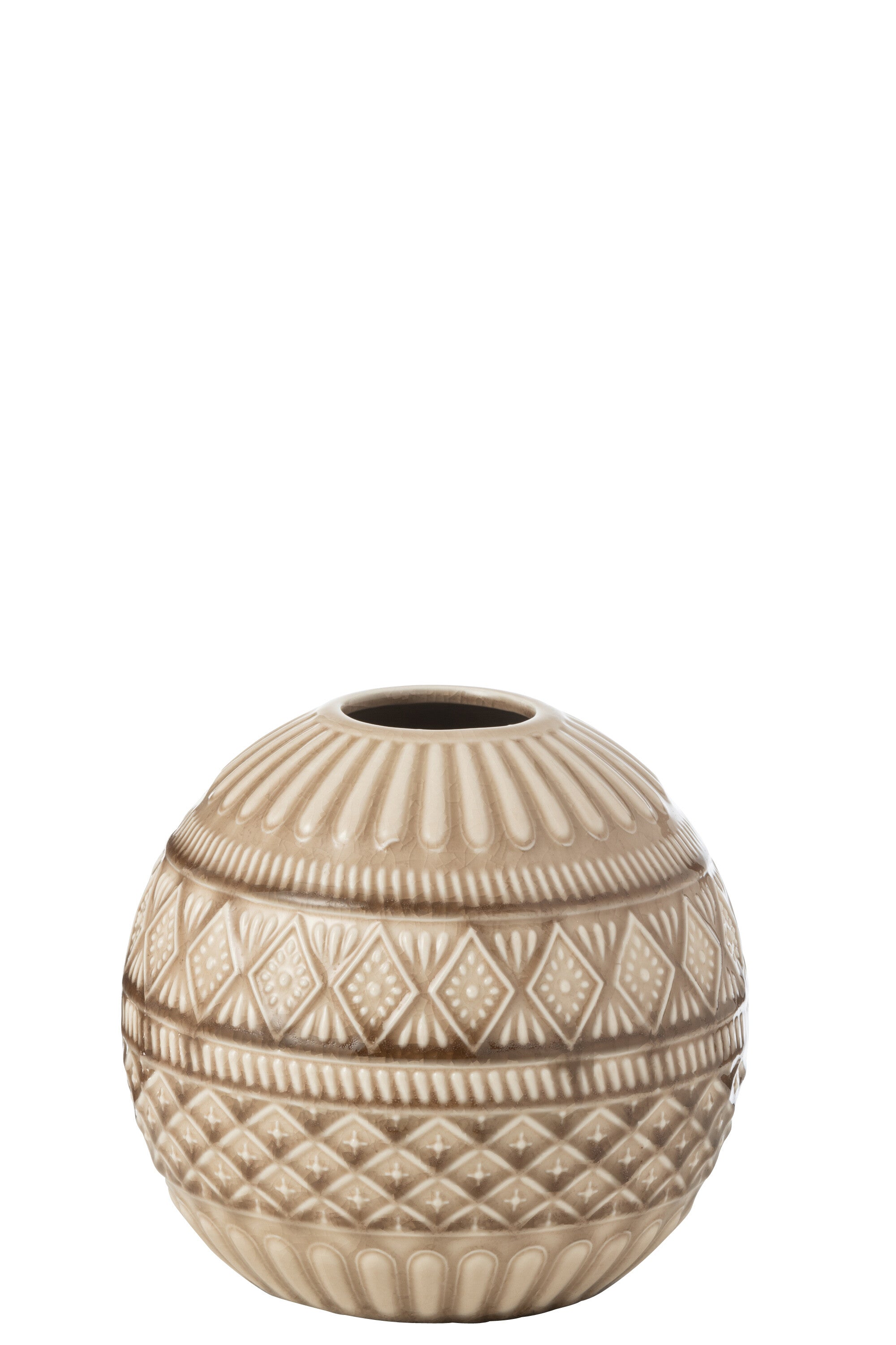 J-Line vaas Bol Etnisch - porselein - beige - large - Ø 19 cm