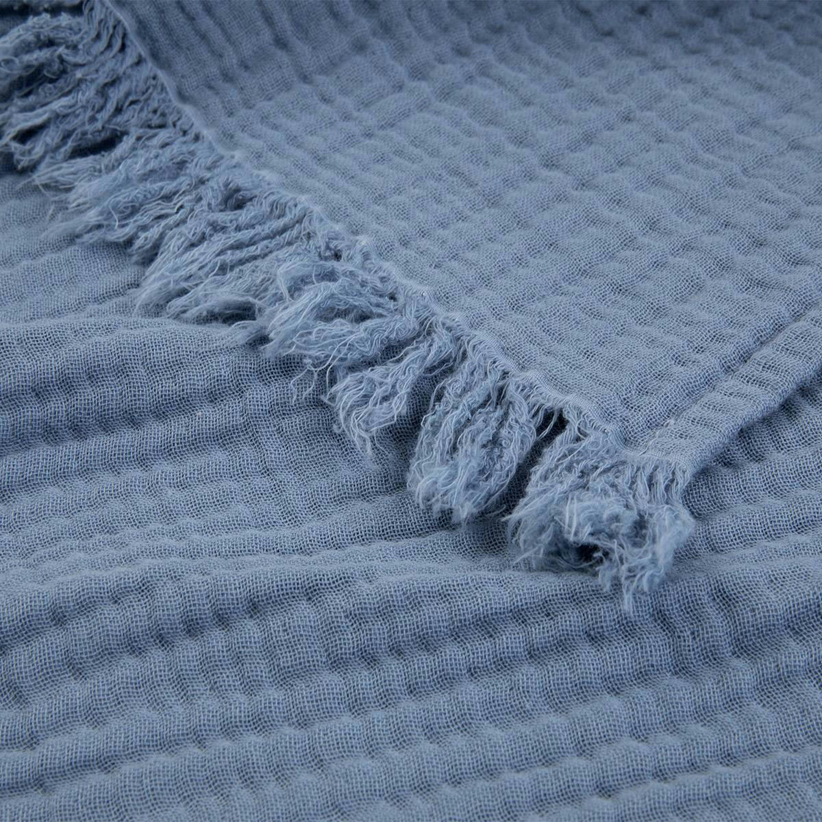 CYCLADES - Plaid en coton bleu 140 x 200 cm