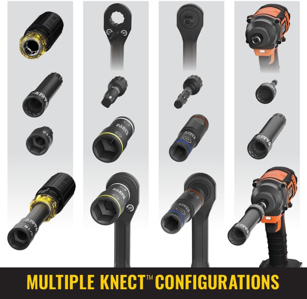 Klein Tools 65239 KNECT Flip-20 Deep Impact Socket Set, 20 SAE and Metric Sizes with MODbox Case, Heavy Duty Flip Sockets with 1/4 and 3/8-Inch Adapters
