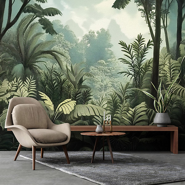 Papier Peint Panoramique Intissé Nature Foret Jungle 400x280 cm - Colle Inclus - Moderne XXL Papier Peint por Chambre Salon