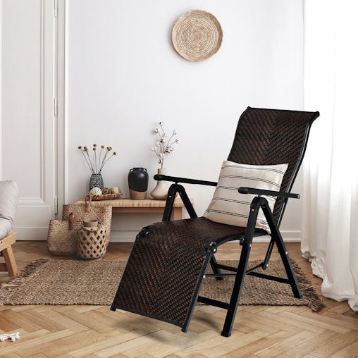 NNECW 2PCS Folding Reclining Rattan Chair with Adjustable Position for Garden