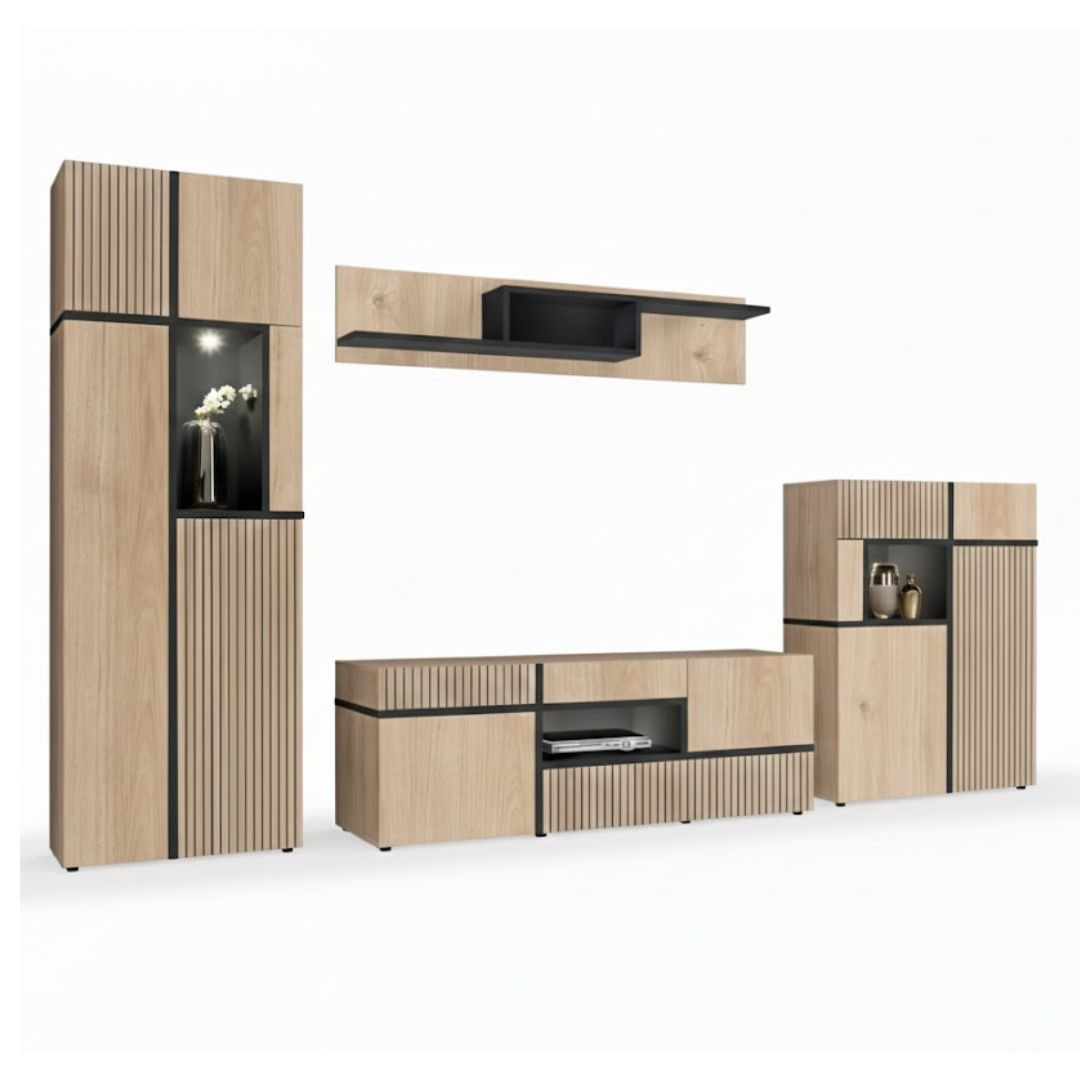 Meblościanka CROSS LED hickory jackson/czarna