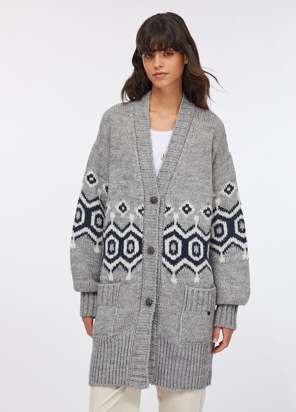 Cardigan in alpaca e lana jacquard