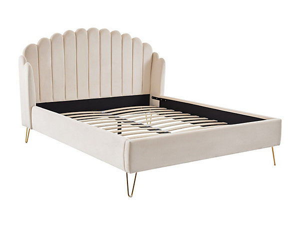 Lit 140 x 190 cm avec tête de lit ondulée - Velours - Beige   Matelas - SAGALI