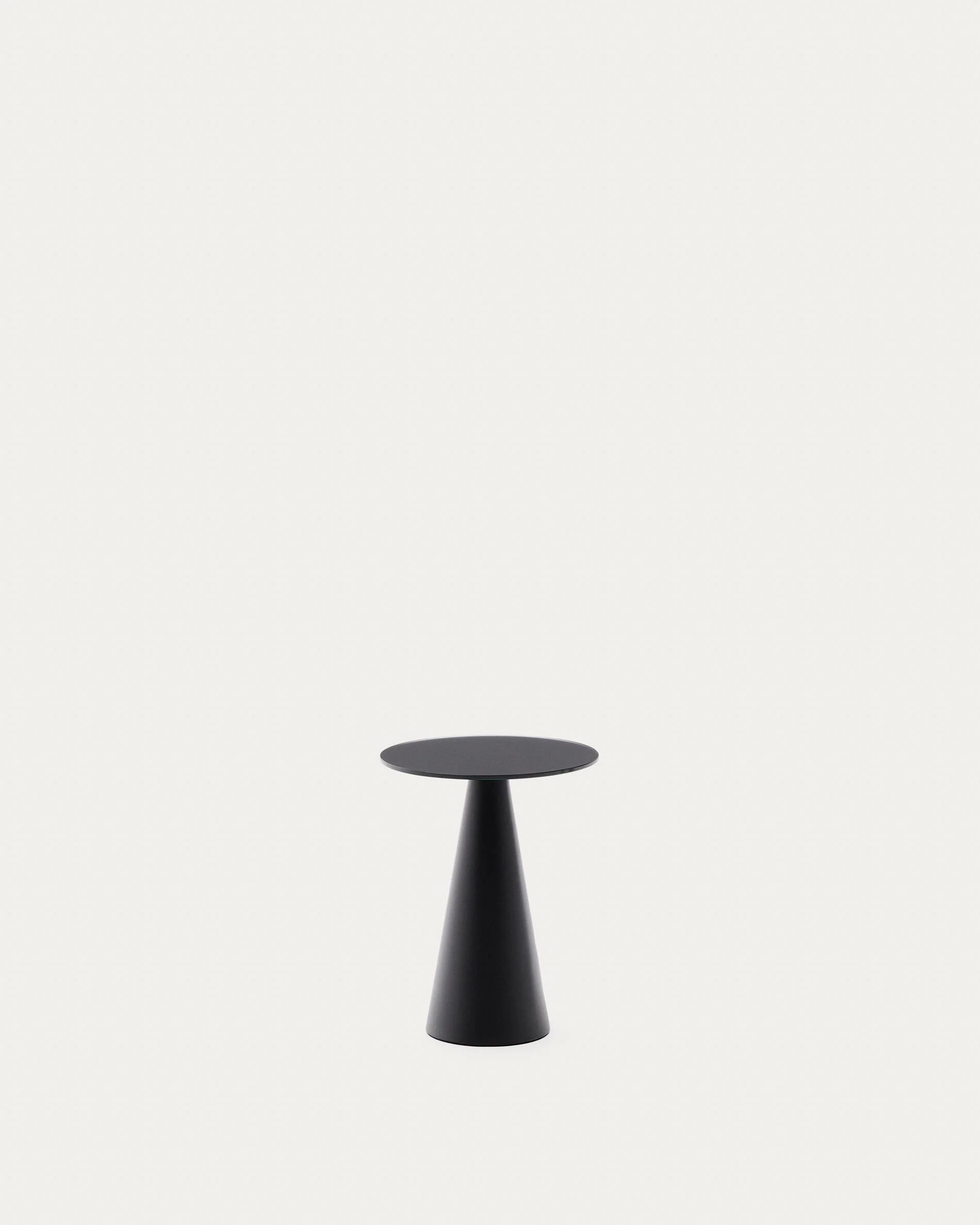 Wilshire side table with frosted tempered glass and steel with matt black painted finish Ø30cm