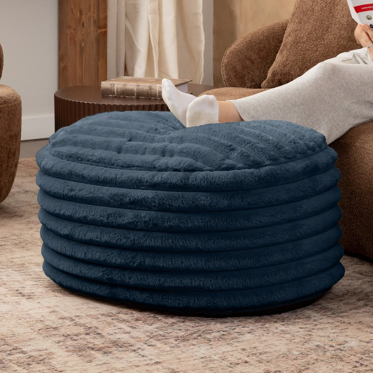 Jaxx Paran Pouf - Fluffy Faux Fur Ottoman for Modern Interior Design