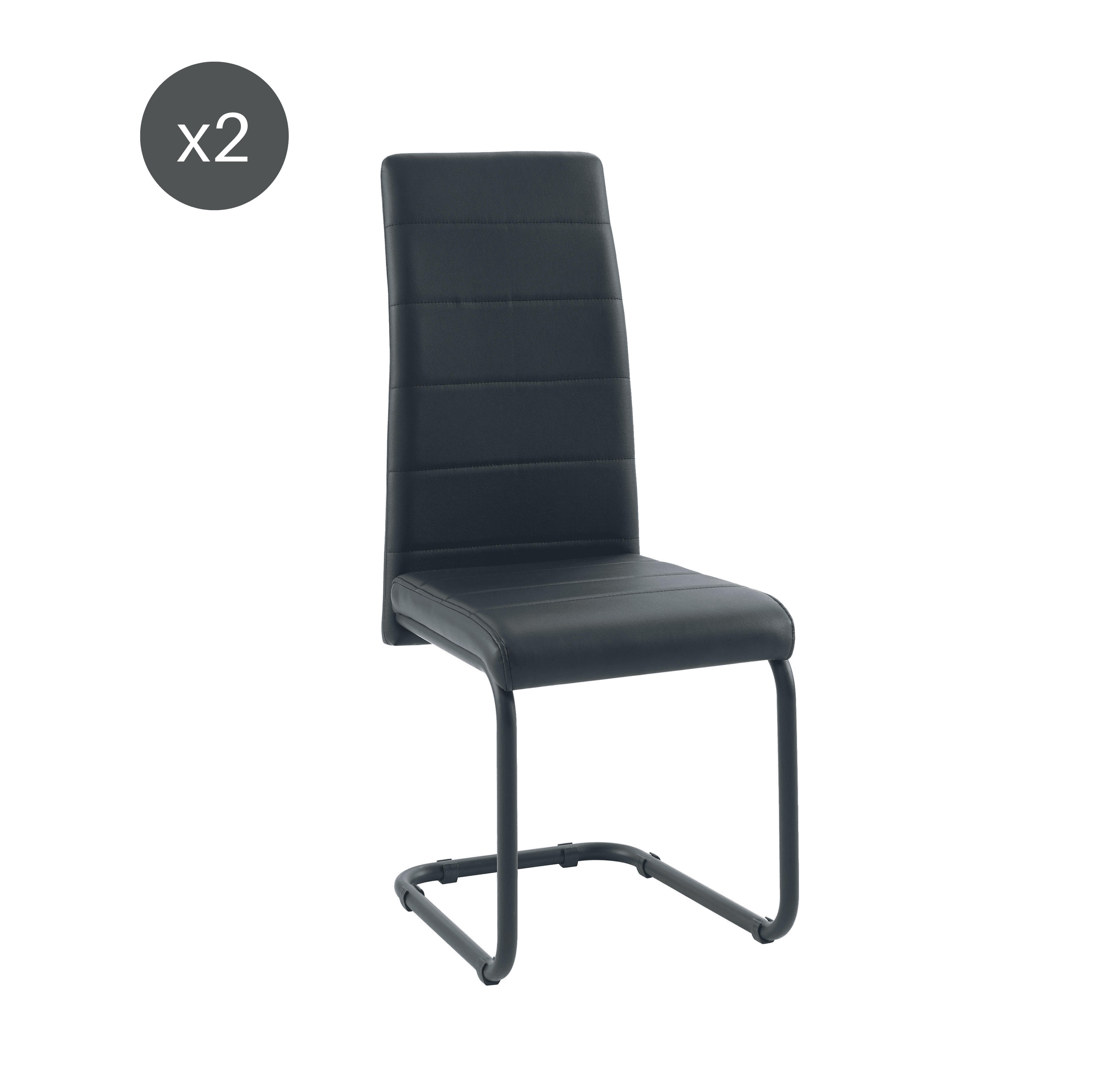 MARA - Lot de 2 chaises  simili noir pieds métal noir