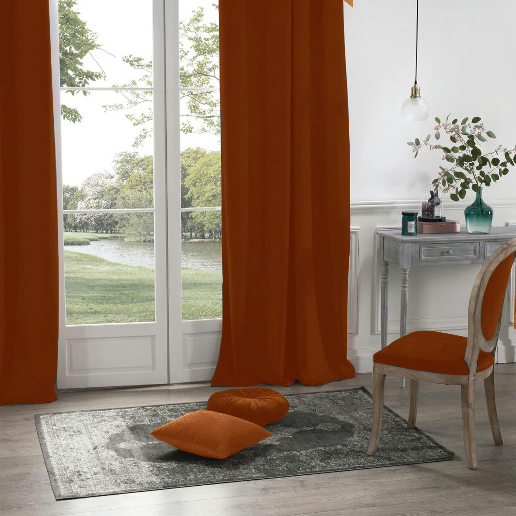 - Rideau en velours occultant polyester terracotta 140x260 cm