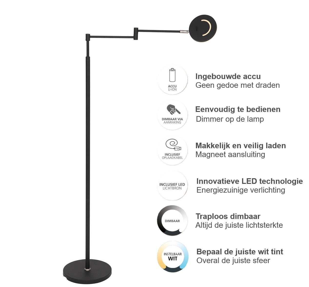 Steinhauer Oplaadbare Vloerlamp Soleil Zwart Accu Led 6 Watt
