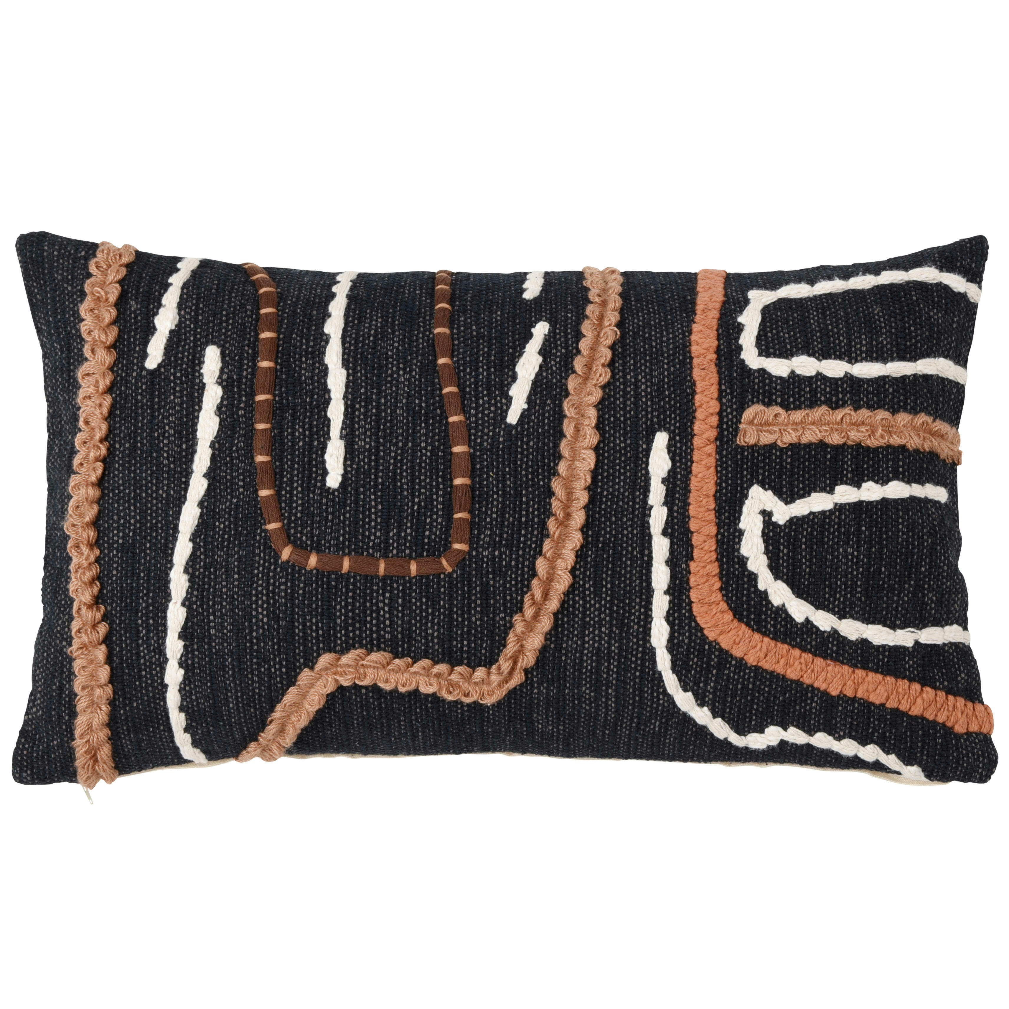 MUNGO - Housse de coussin en coton noir avec cordes marron et beiges 50x30