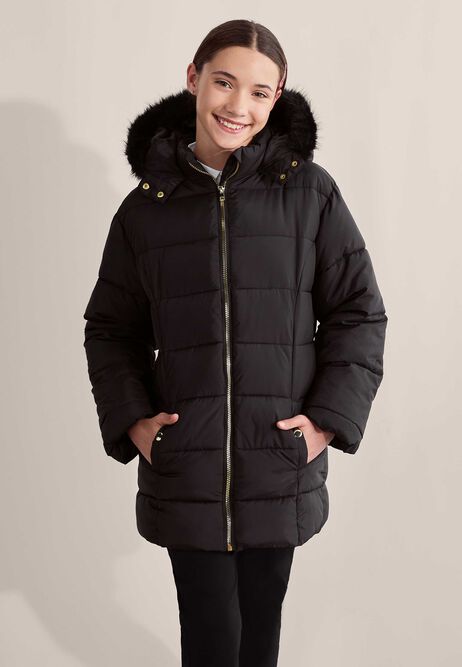 Older Girls Black Padded Longline Coat