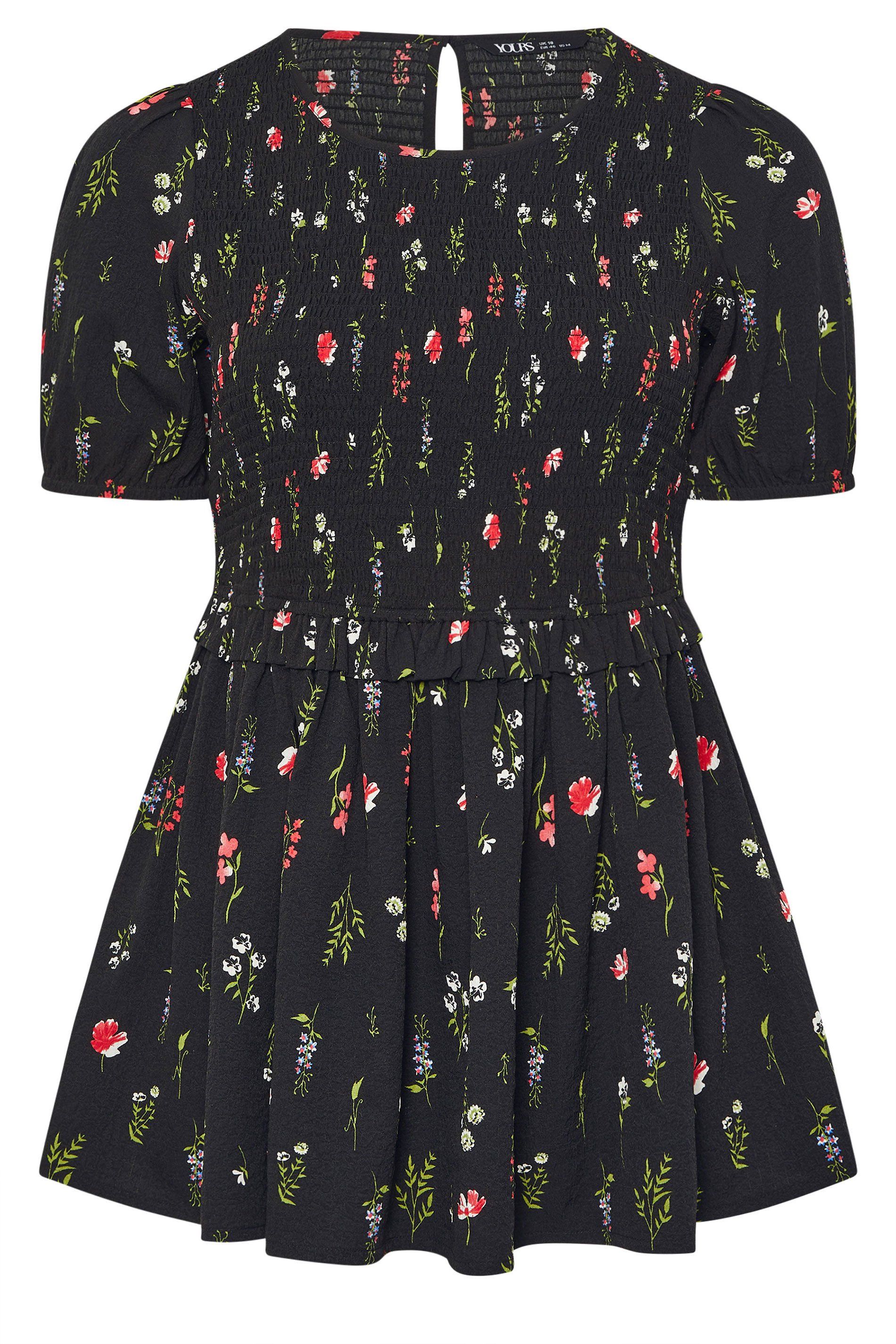 Yours Floral Shirred Peplum Top