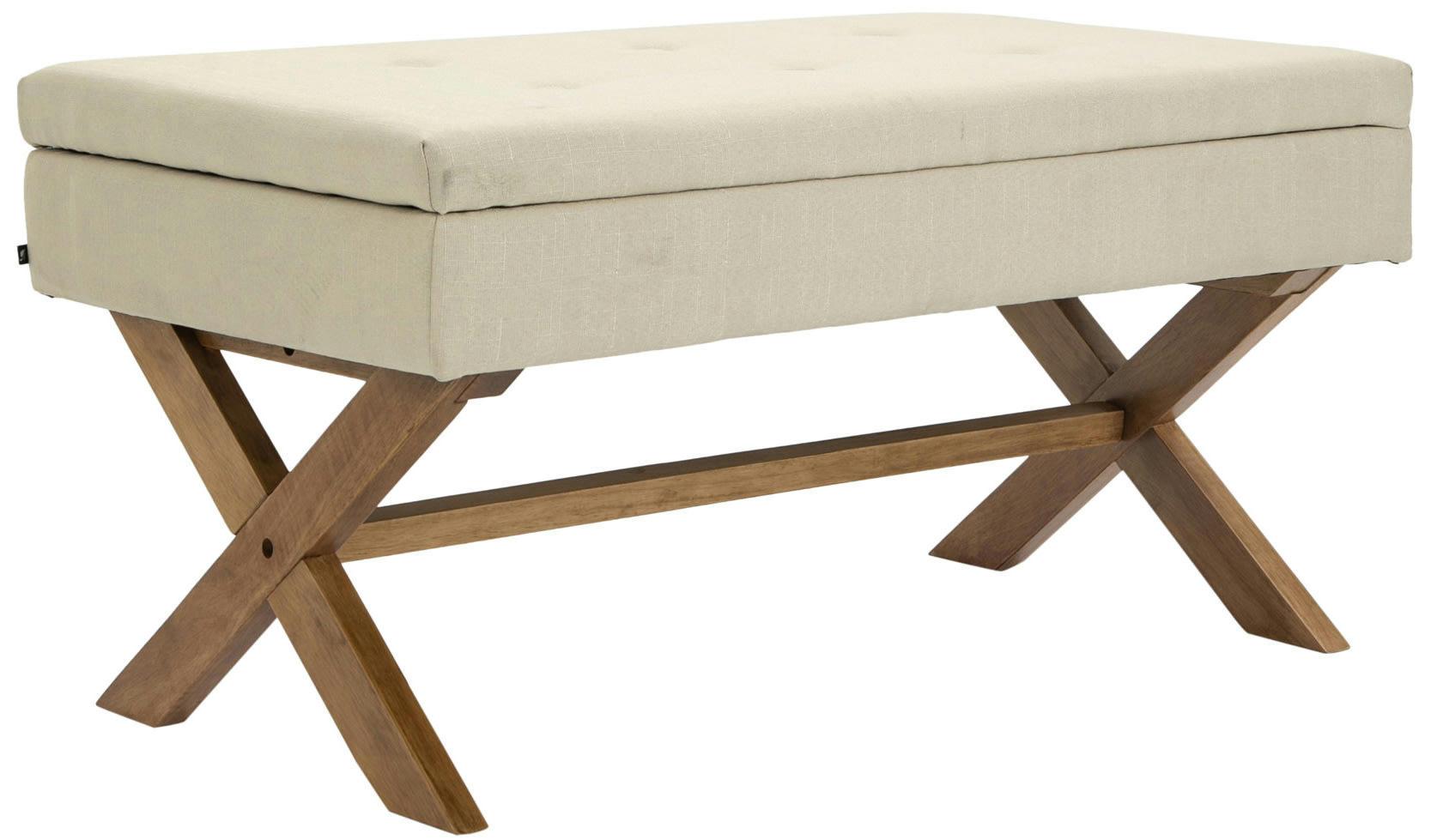 NAMARO - Banquette avec pieds en bois assise en tissu Crème