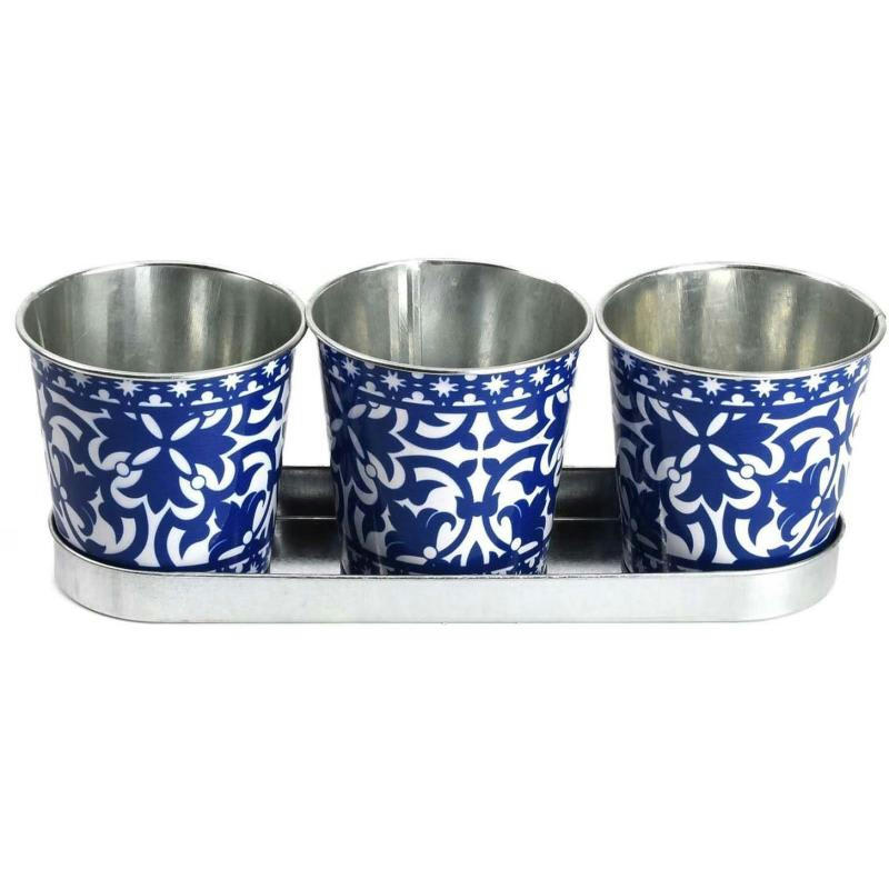 - Jardinière en zinc 3 pots carreaux de ciment