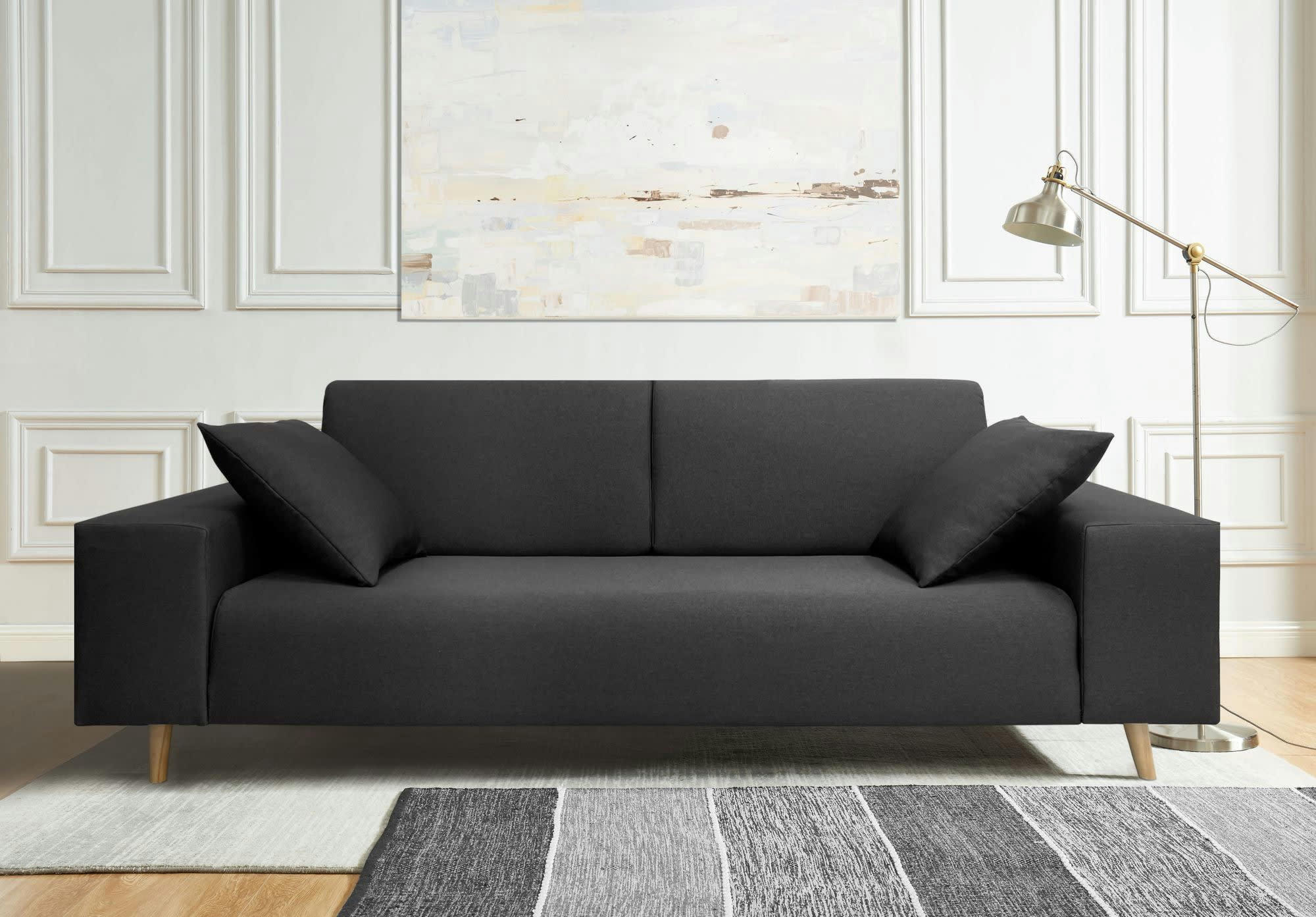 IBIZA - Canapé fixe 3 places  en tissu gris ardoise