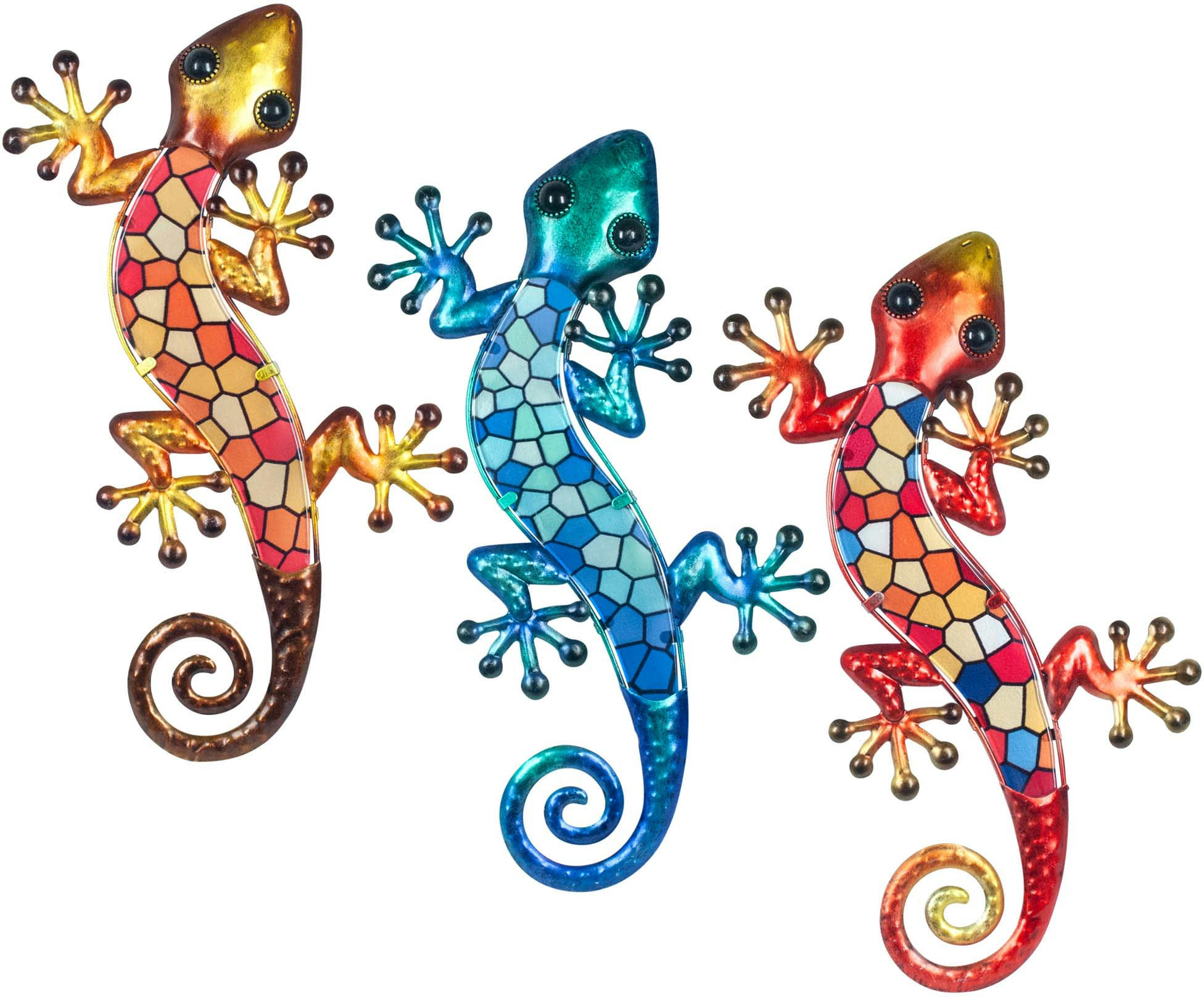 - Geckos en métal et verre mosaique colorée