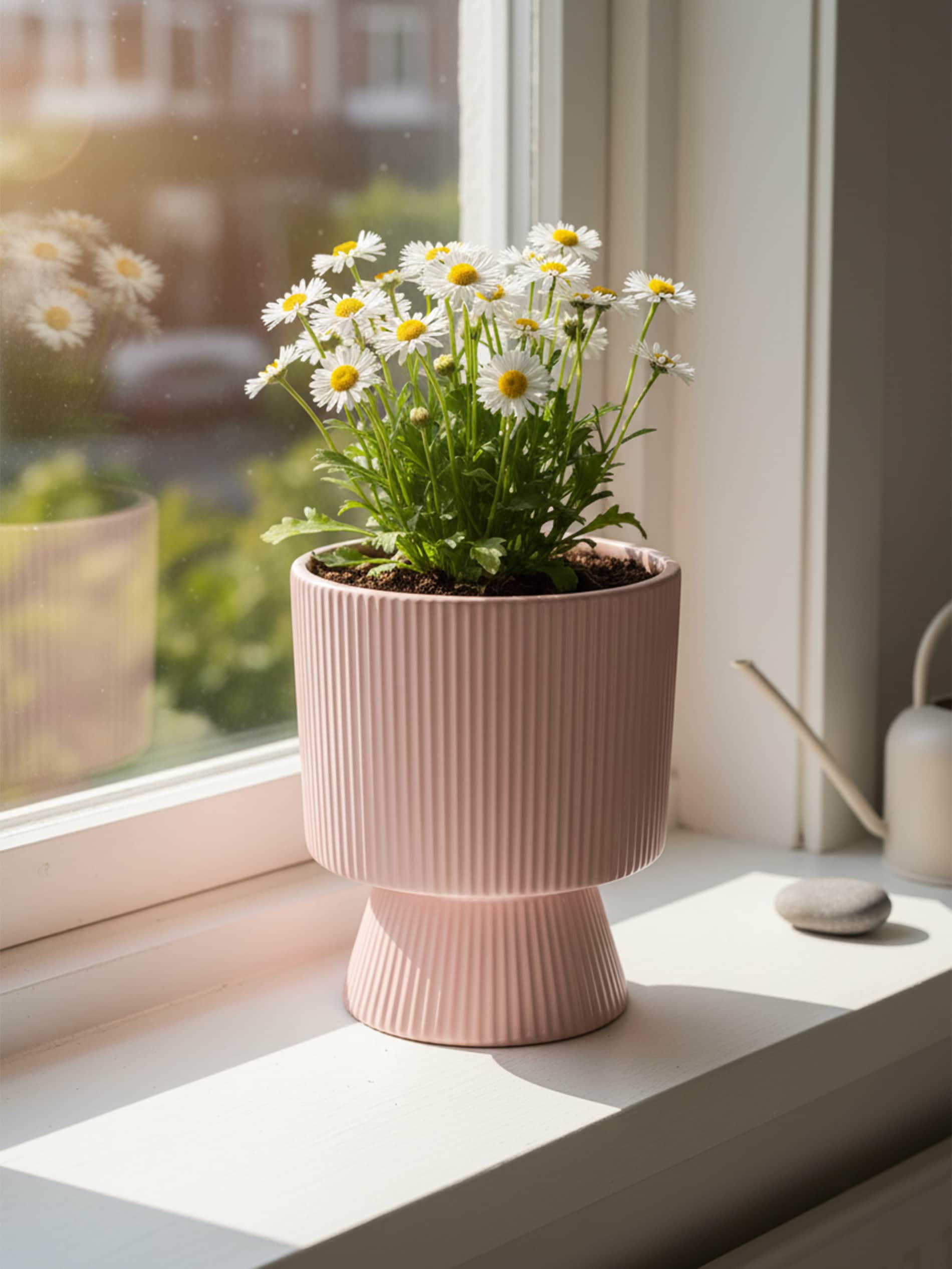 Ceramiczna doniczka na nóżce z ryflowaniem