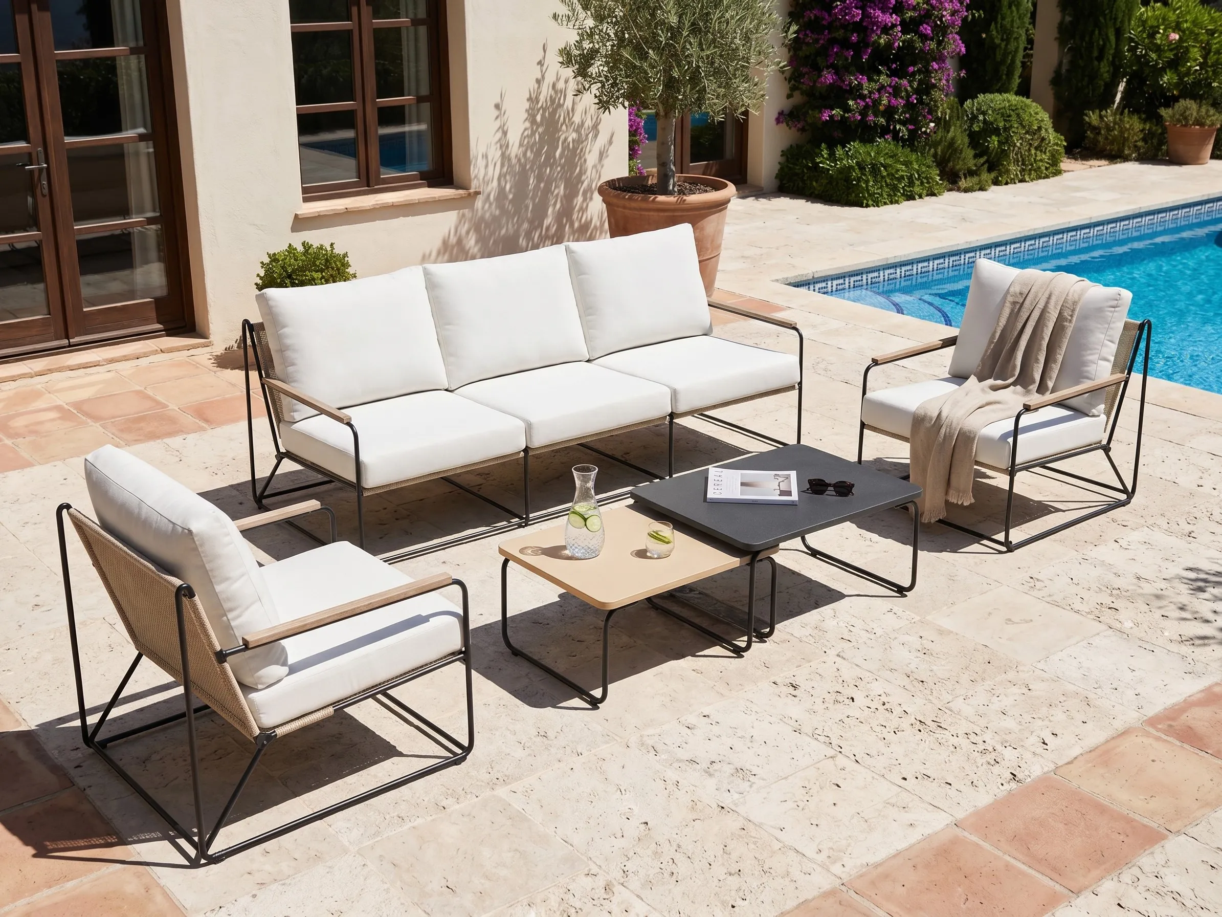 Garden Sofa Set 5 Seater VENARIA with Tables Metal Beige/ Black